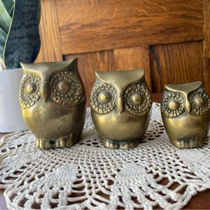 Vintage 1970’s Brass Owl Figurine Set